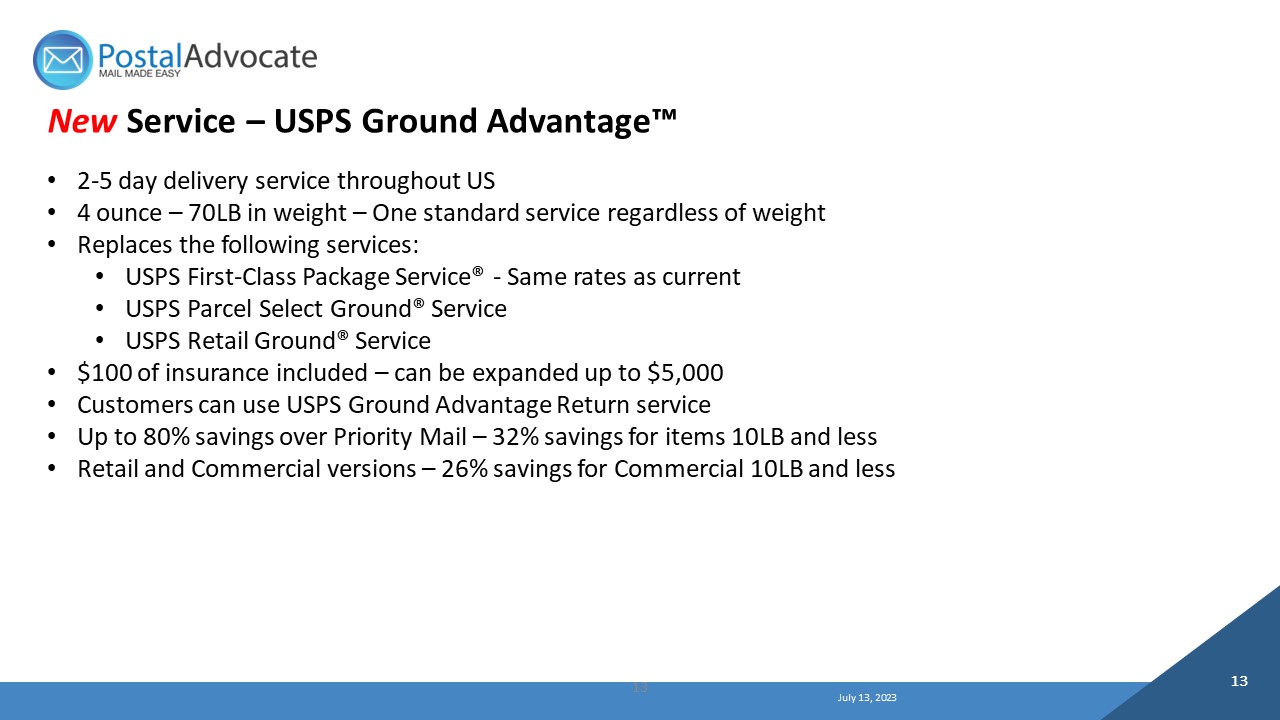 New Service Usps Ground Advantage Postal Advocate Inc